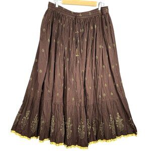 For The Republic Broomstick Boho Maxi Skirt XL Brown Gold Cotton Made In India